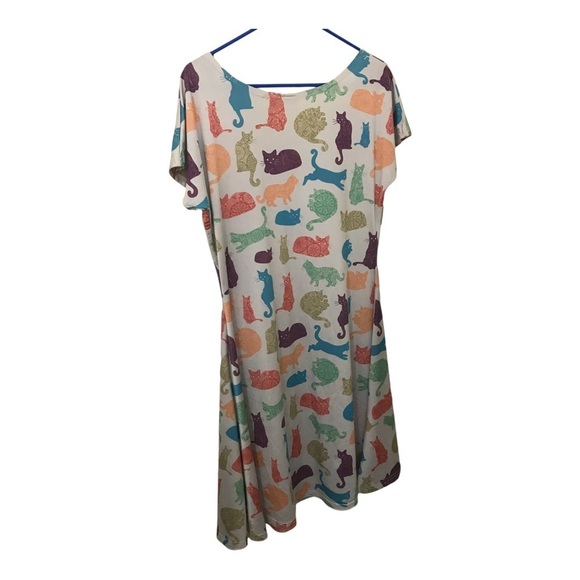 Cowcow multi color cat print scoop neck dress 2XL - Picture 3 of 10